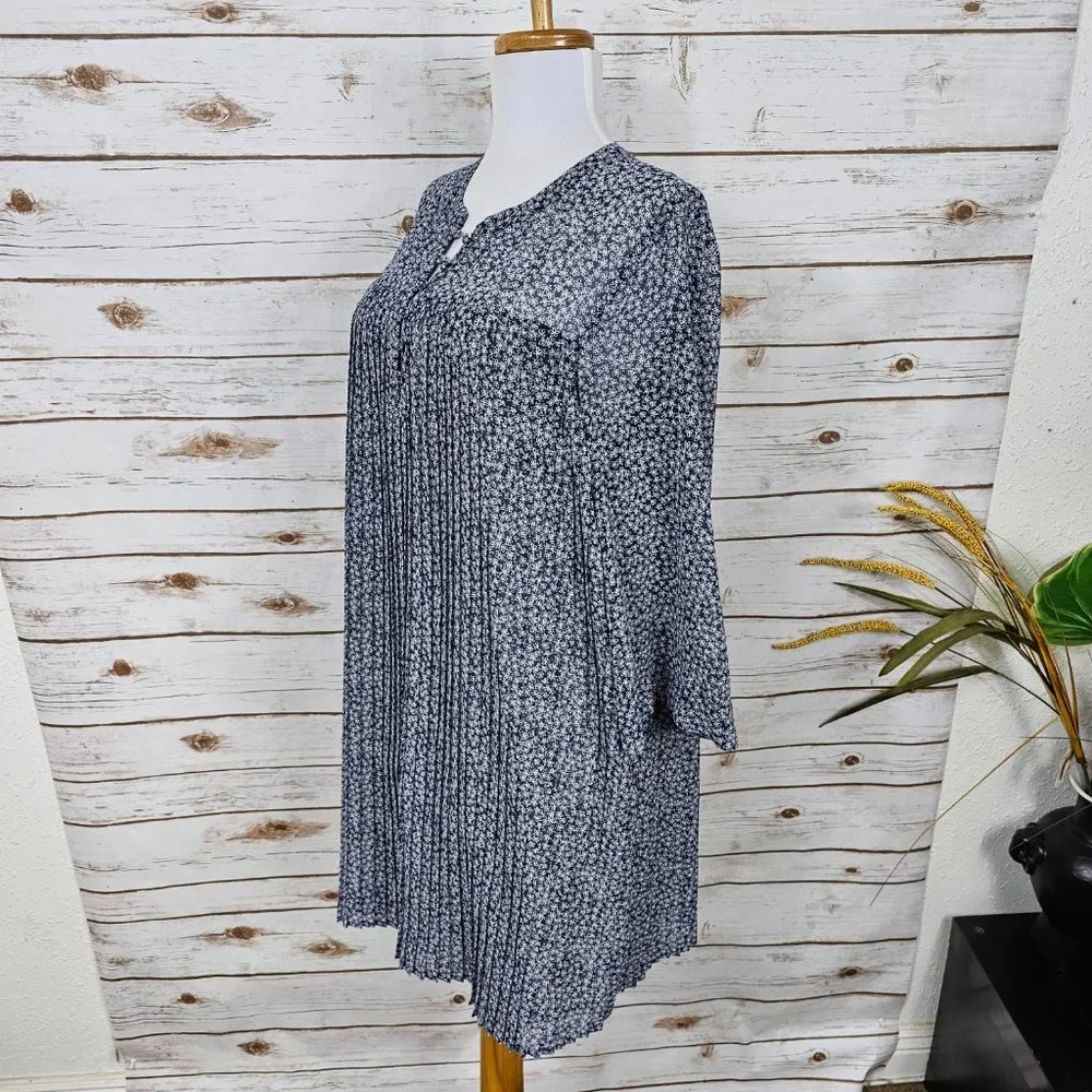 Avec Les Filles Sz S Microfloral Printed Pleated Shirt Flowy Shift Dress - Picture 8 of 16